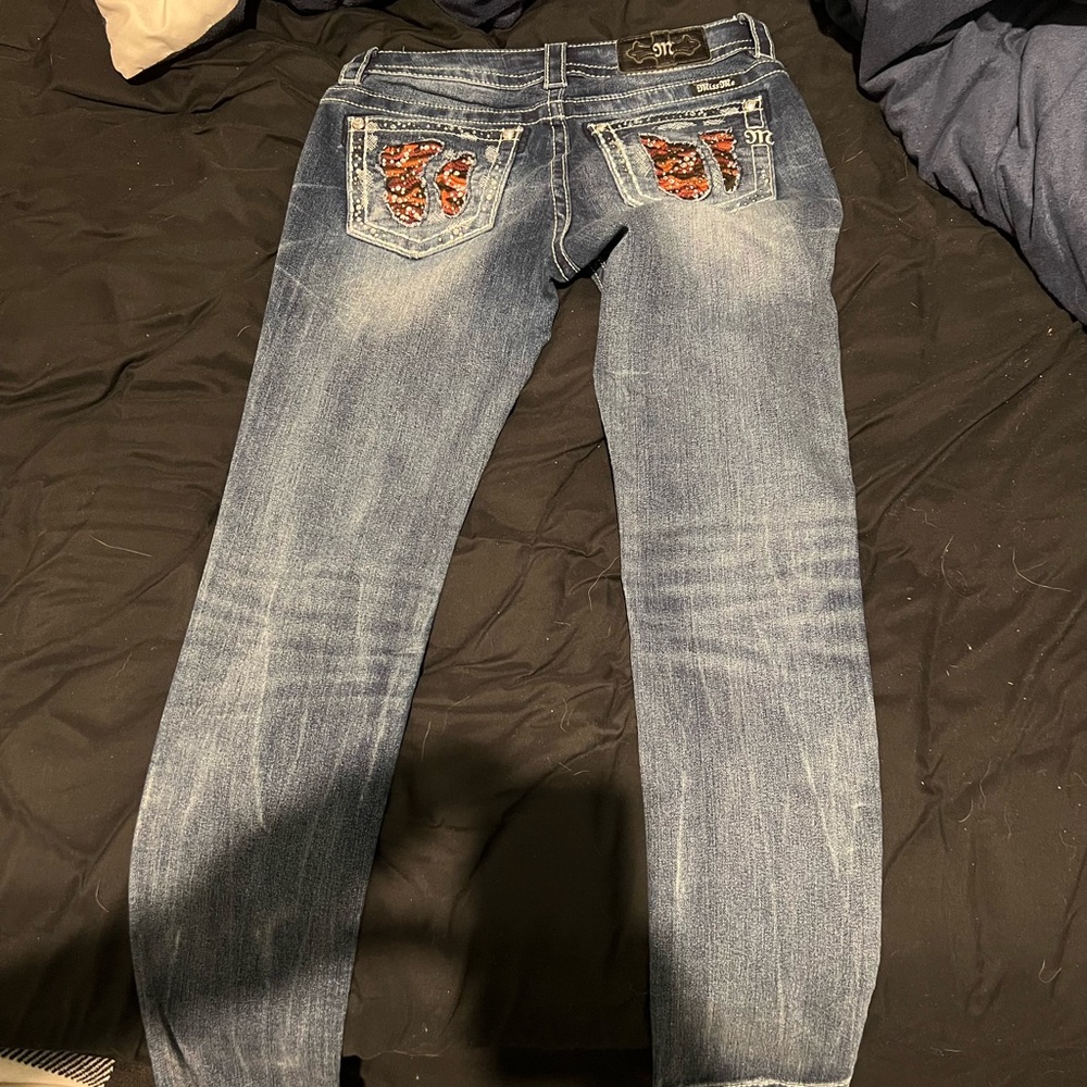 Miss Me Blue Straight Leg Jeans with Embellished Details